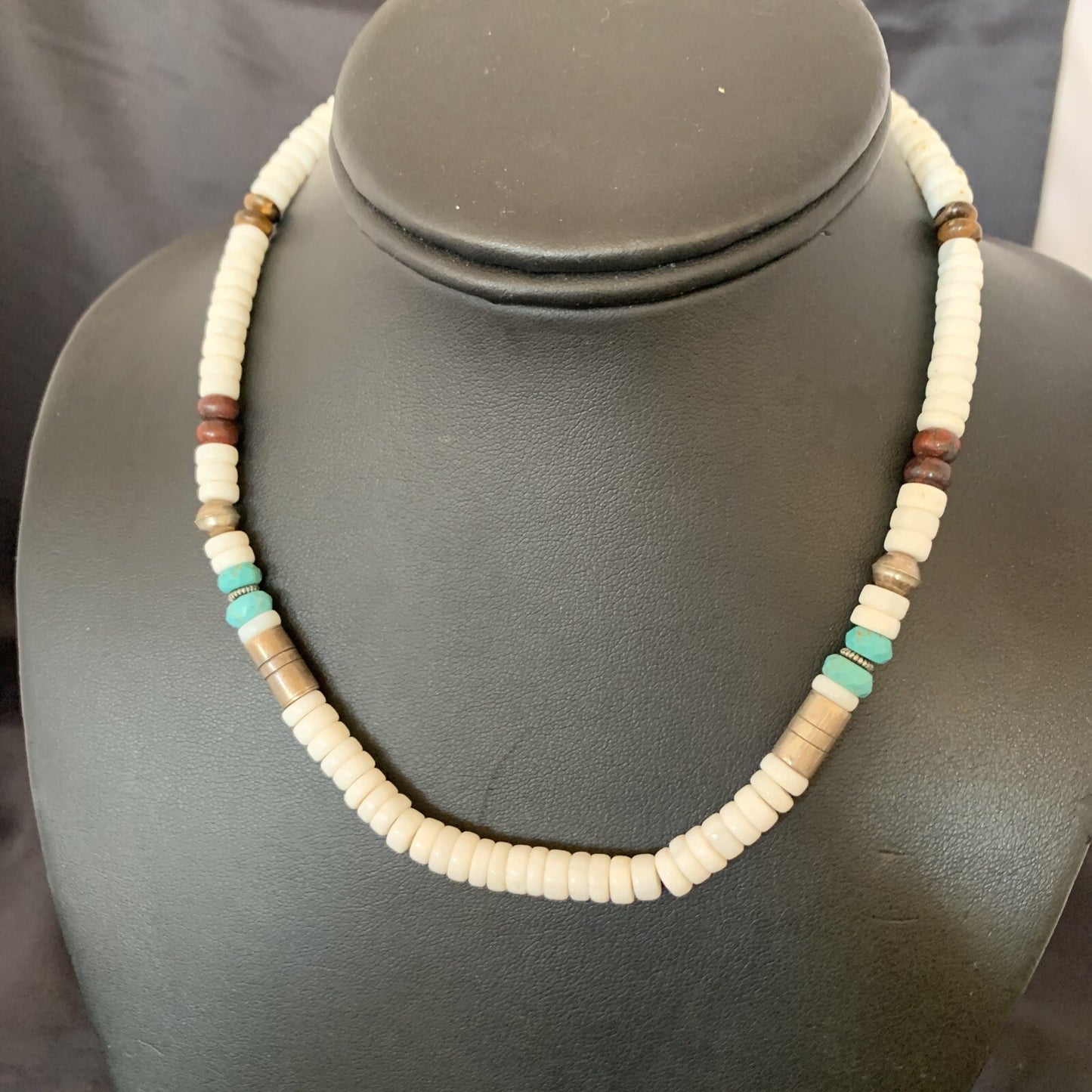 Turquoise Sugilte & Howlte Navajo Beads Sterling Silver Necklace 10395