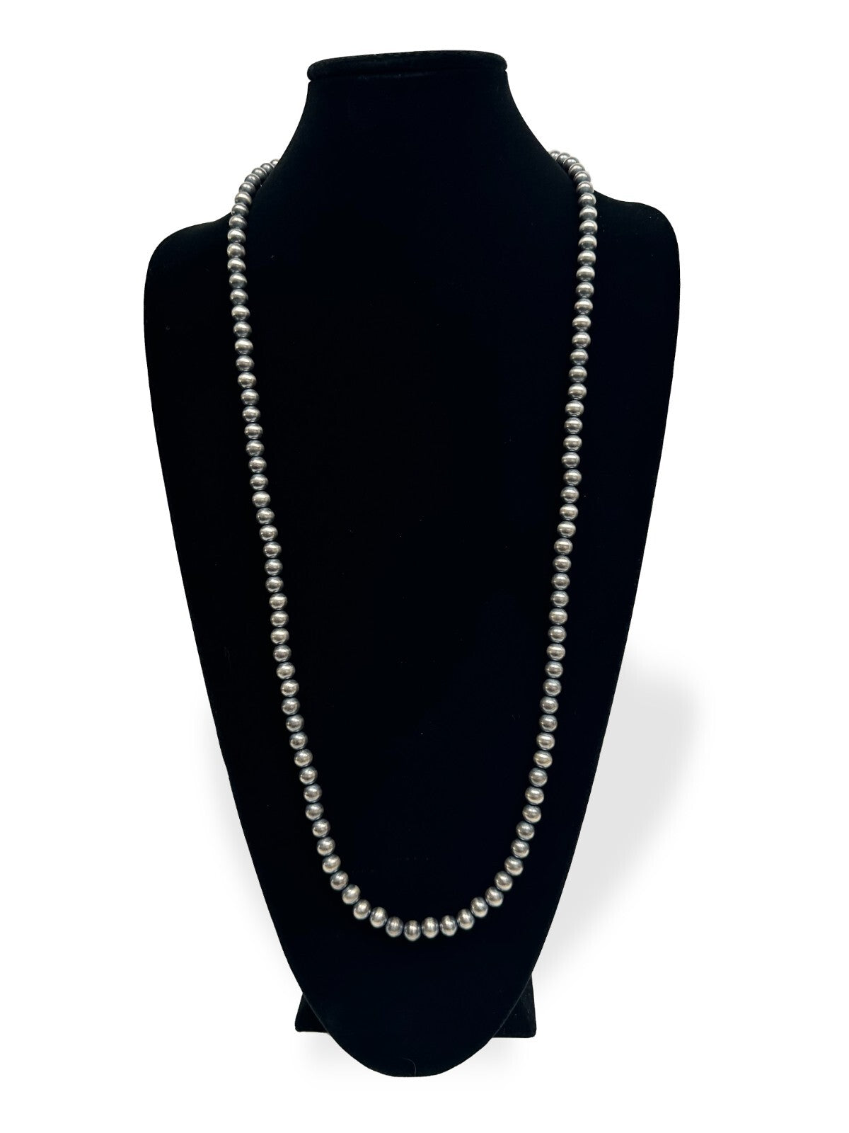 Native American 8mm Sterling Silver Navajo Pearls 32" Single Strand Necklace