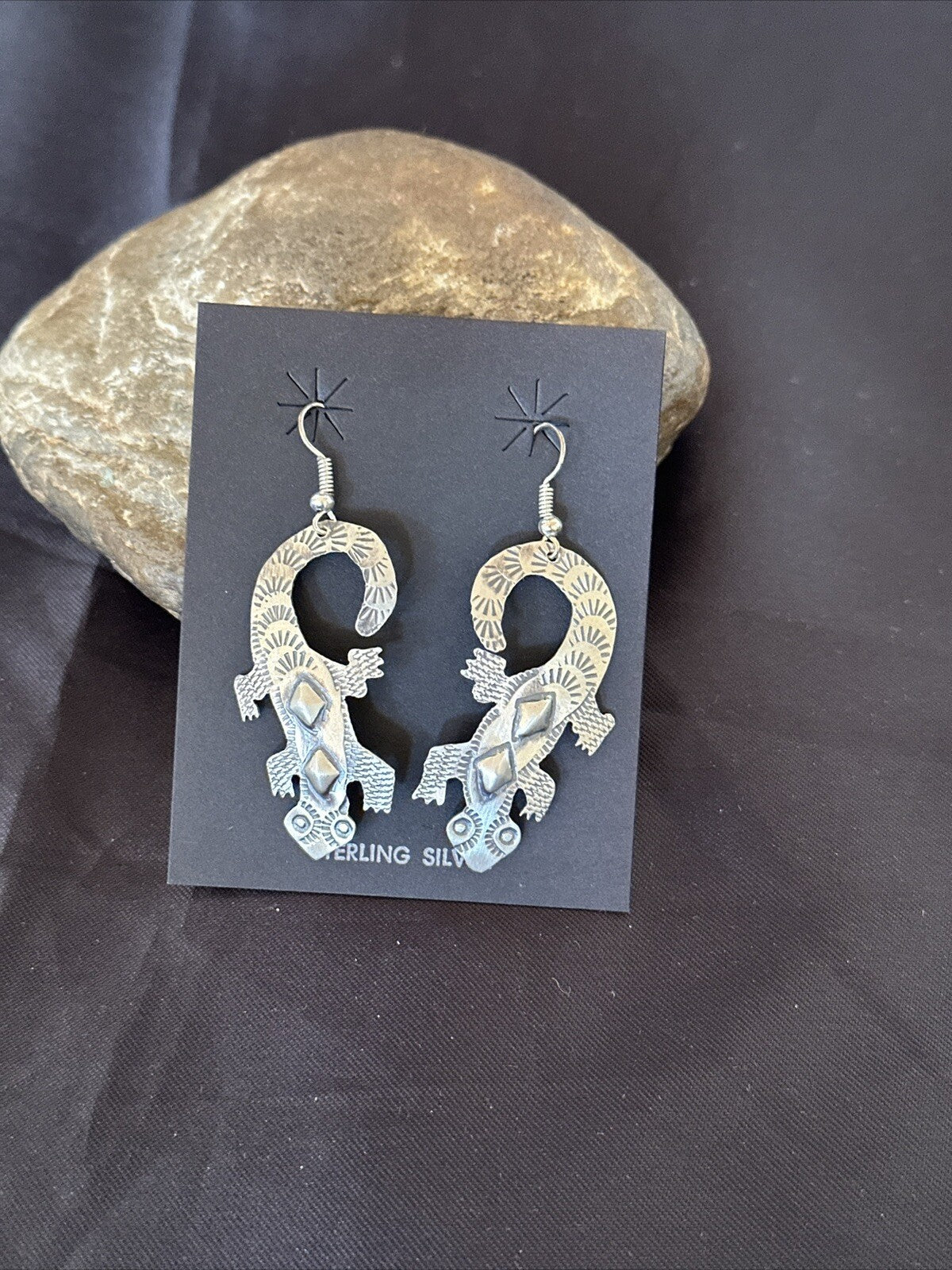 Popular Gecko Navajo Stamped Sterling Silver Stamped Handmade Earrings 17952