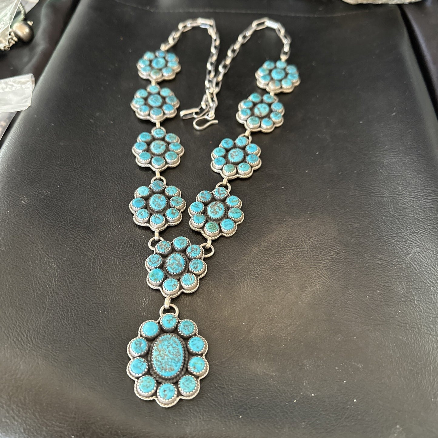 Cluster Lariat Blue Kingman Turquoise Necklace Pendant Navajo 30” 18795