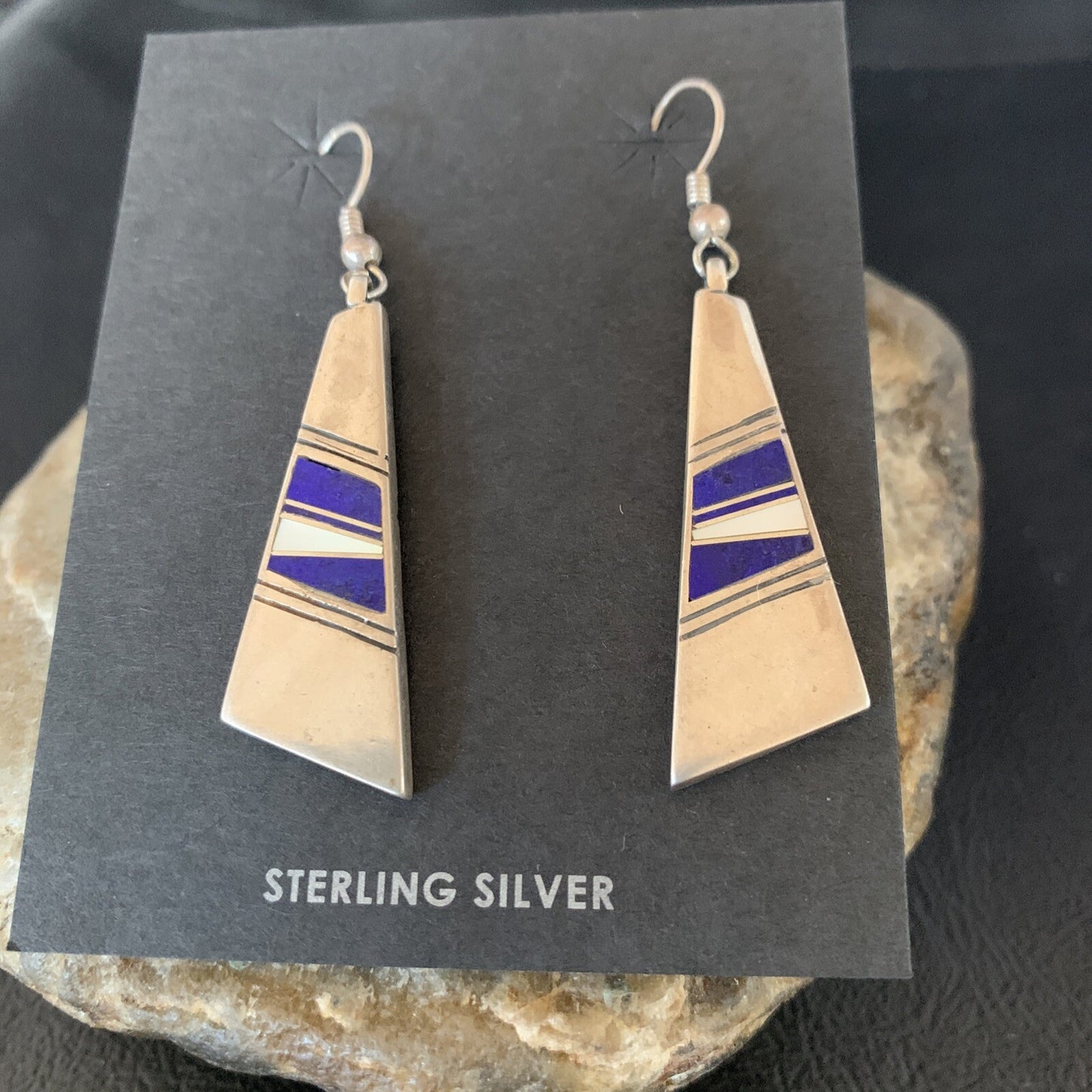Navajo Inlay Lapis Lazuli Dangle Earrings Sterling Silver 1.5" 13028