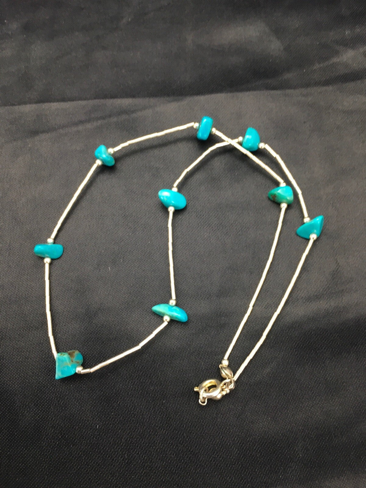 Girls Nugget Turquoise Liquid Sterling Silver Necklace 14" 02931