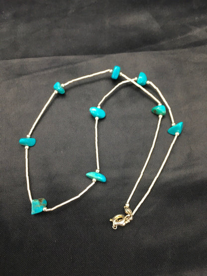 Girls Nugget Turquoise Liquid Sterling Silver Necklace 14" 02931