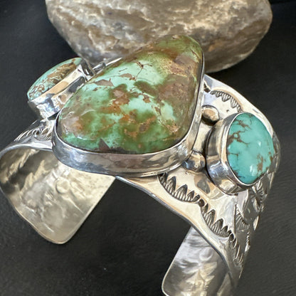 Navajo Green Royston TURQUOISE Stamped Sterling Silver Cuff Bracelet 17938