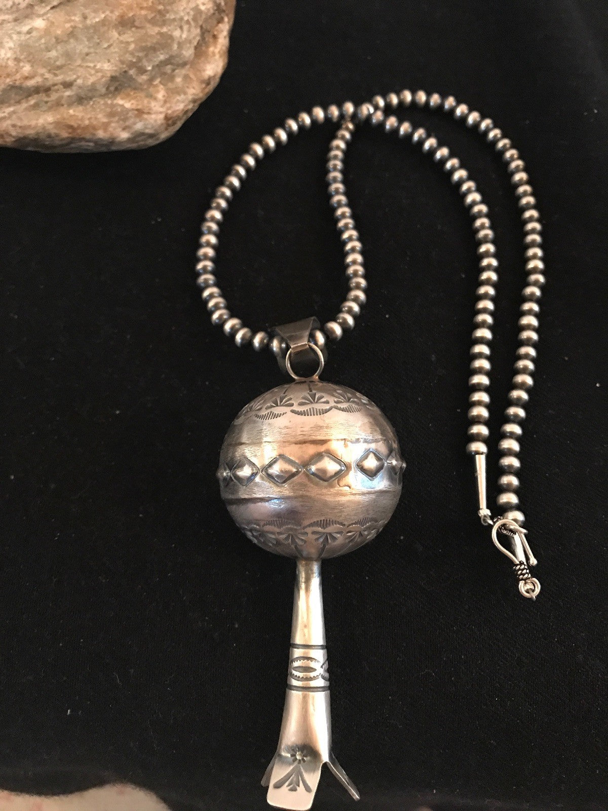 Navajo YAZZIE Sterling Silver LG Naja Necklace Pendant 4" 08394