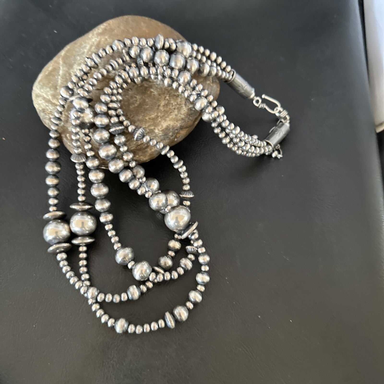 Native American Navajo Pearls Sterling Silver Necklace 3 Strand 94221