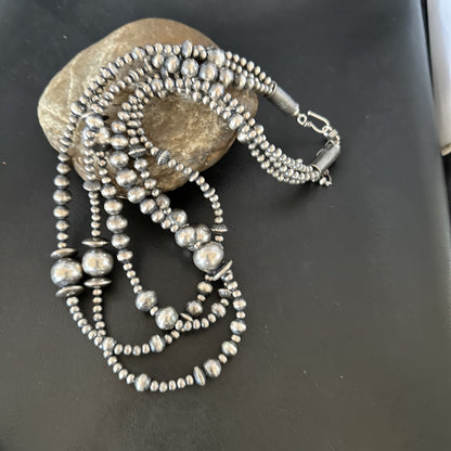 Native American Navajo Pearls Sterling Silver Necklace 3 Strand 94221