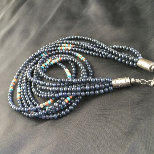 Navajo Dumortierite Turquoise Necklace 5 Strand Sterling Silver 21" 10243