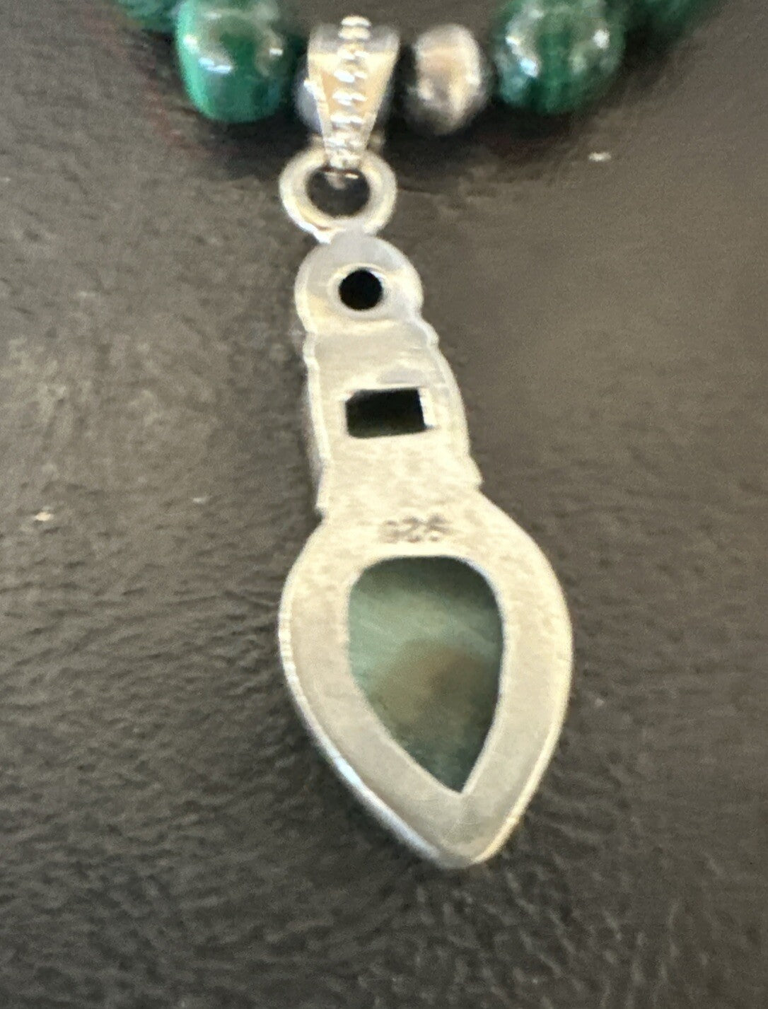 Womens Green Malachite Pendant Navajo Sterling Silver Necklace 18373