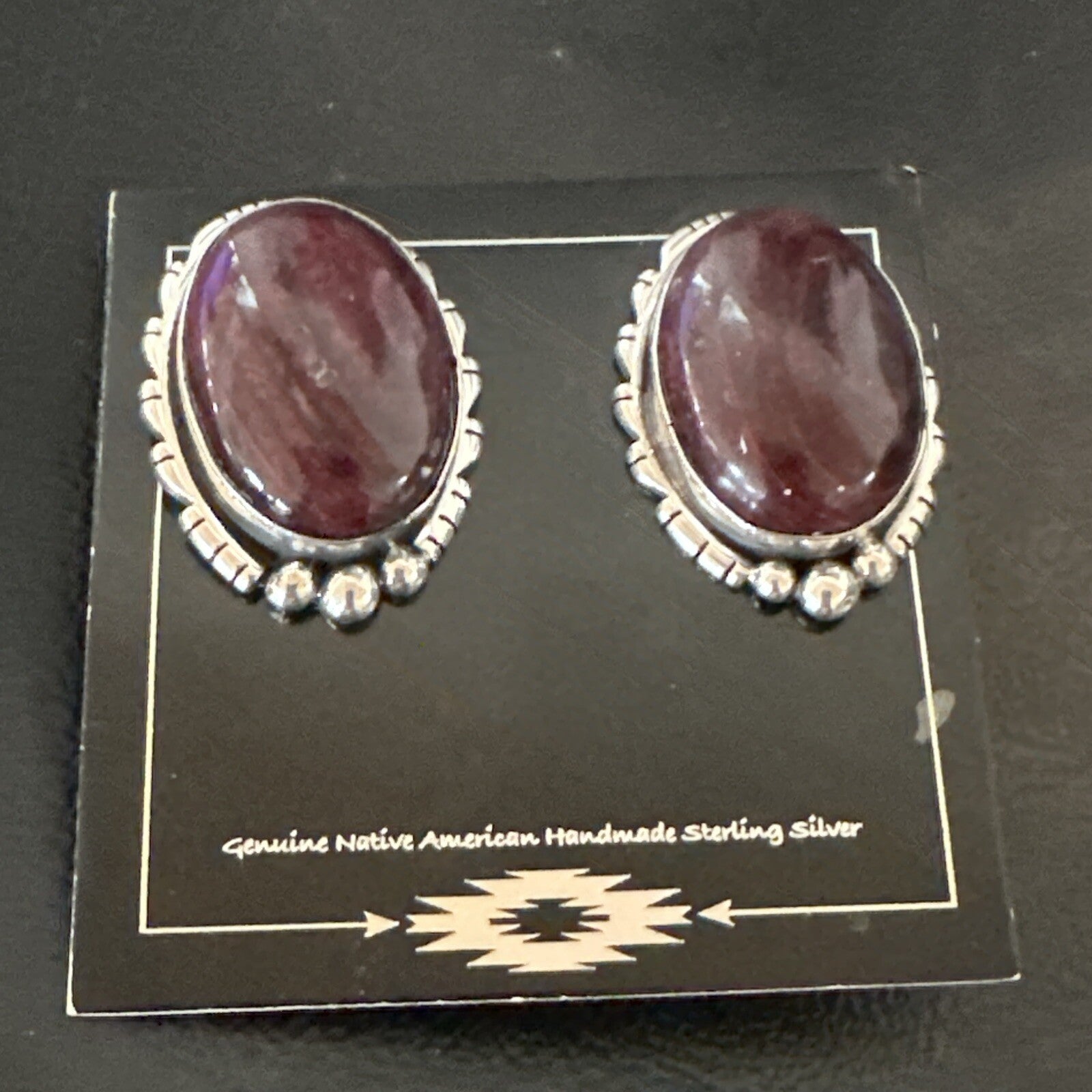 Purple Spiny Oyster Navajo Sterling Silver Stud Post Earrings 1" 18740