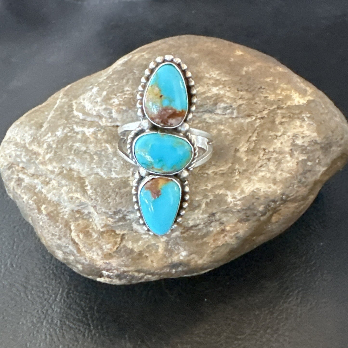 Navajo Sterling Silver Cluster Blue Turquoise Ring Sz 10 18574