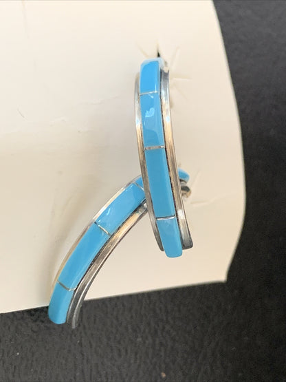 Sleeping Beauty Turquoise Zuni Sterling Silver Inlay Earrings 1610
