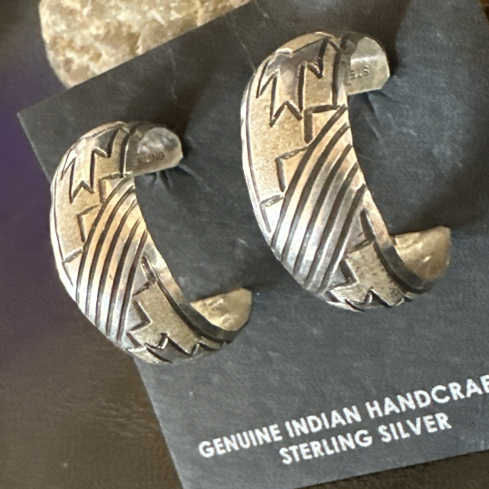 Old Pawn Womens Stamped Design All Sterling Silver Hoop Stud Earrings 1" 19093