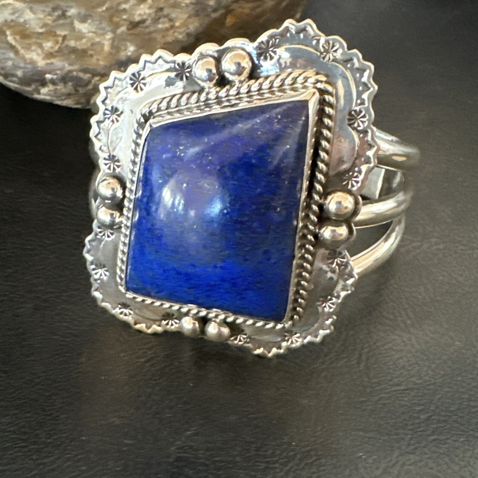 Native Mens Blue Lapis Lazuli Sterling Silver Cuff Bracelet 7.50” 18714