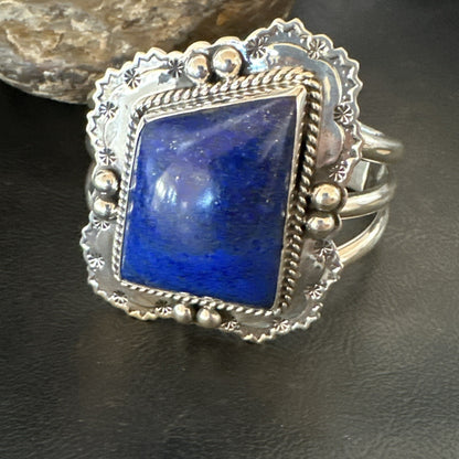 Native Mens Blue Lapis Lazuli Sterling Silver Cuff Bracelet 7.50” 18714