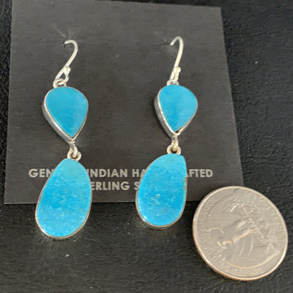 Kingman Turquoise Navajo Sterling Silver Dangle Earrings 1.5" 14105