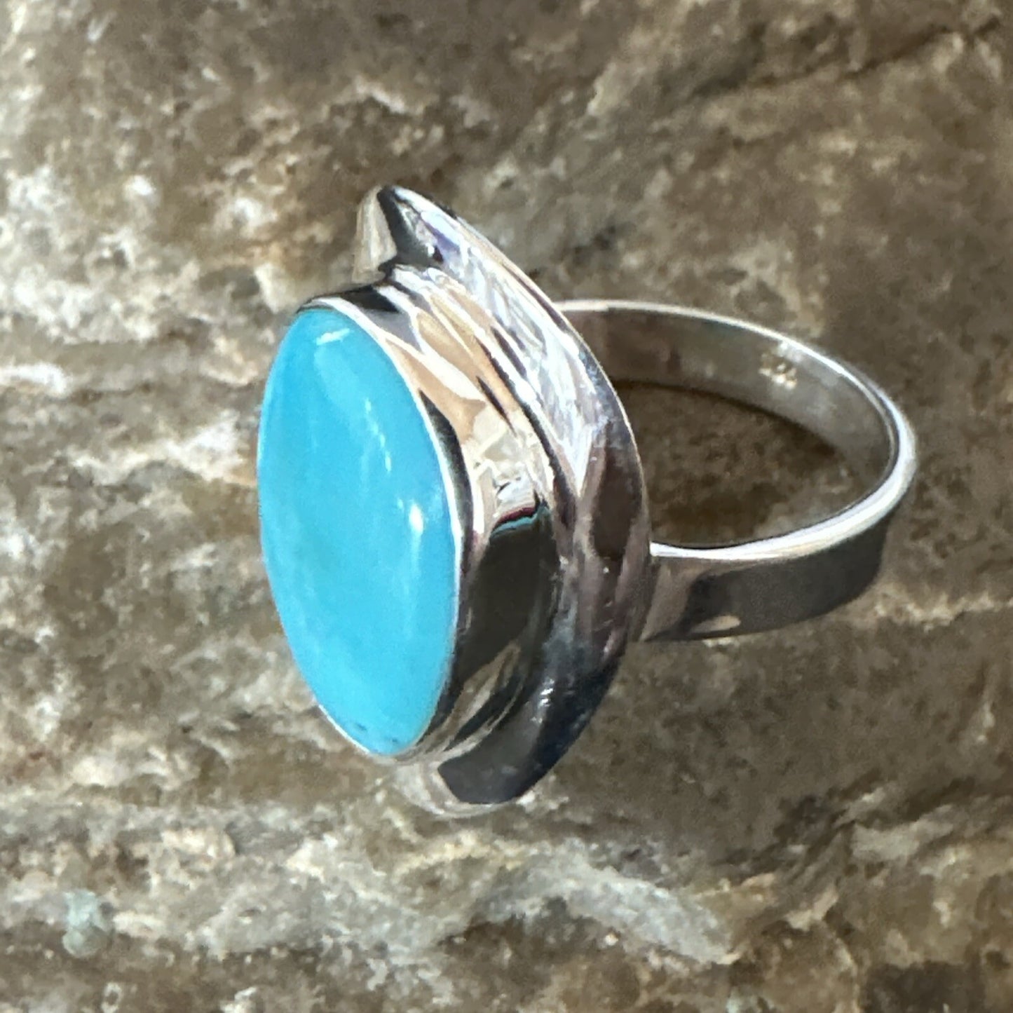Southwestern Sterling Silver Blue Kingman Turquoise Ring Size 7 18509