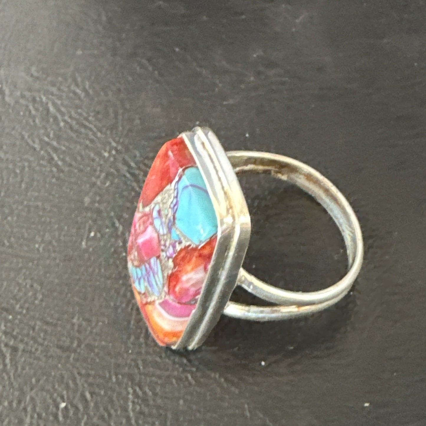 Blue Turquoise Spiny Oyster Southwestern Sterling Silver Ring Size 9 19060