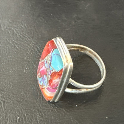 Blue Turquoise Spiny Oyster Southwestern Sterling Silver Ring Size 9 19060