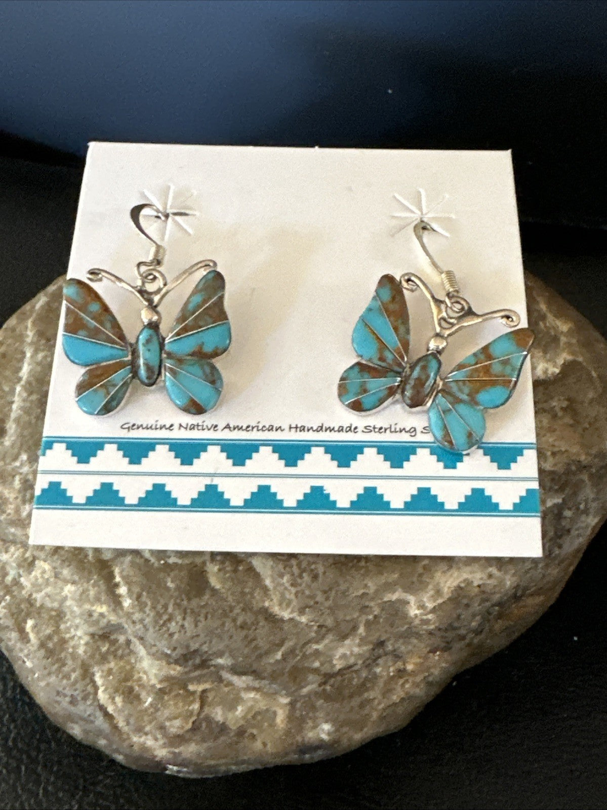 Butterfly Multicolor Turquoise#8 Inlay Sterling Silver Earrings 19818