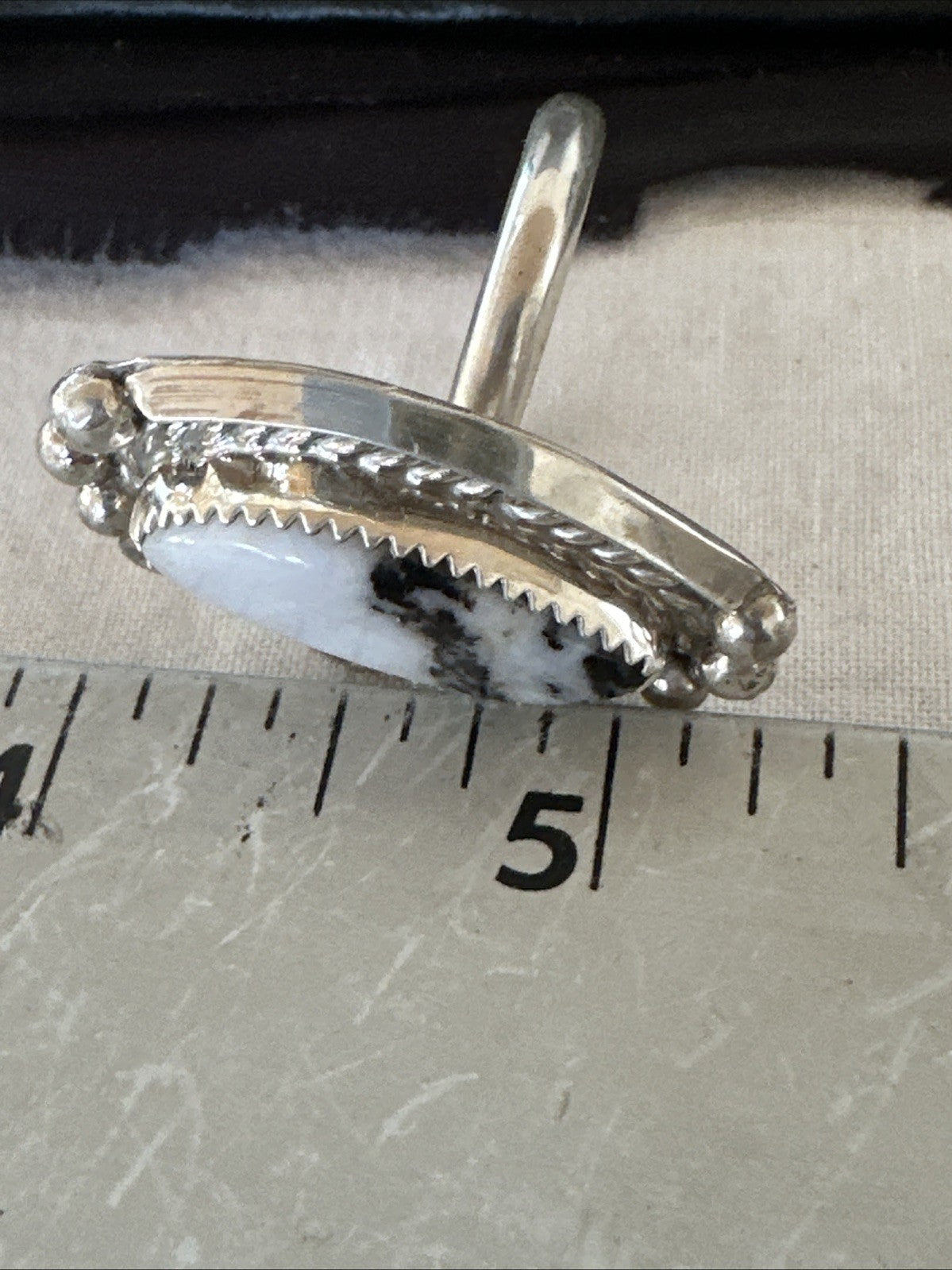 Black White Buffalo Turquoise Navajo Sterling Silver Ring Size 11 19811