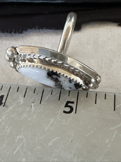 Black White Buffalo Turquoise Navajo Sterling Silver Ring Size 11 19811