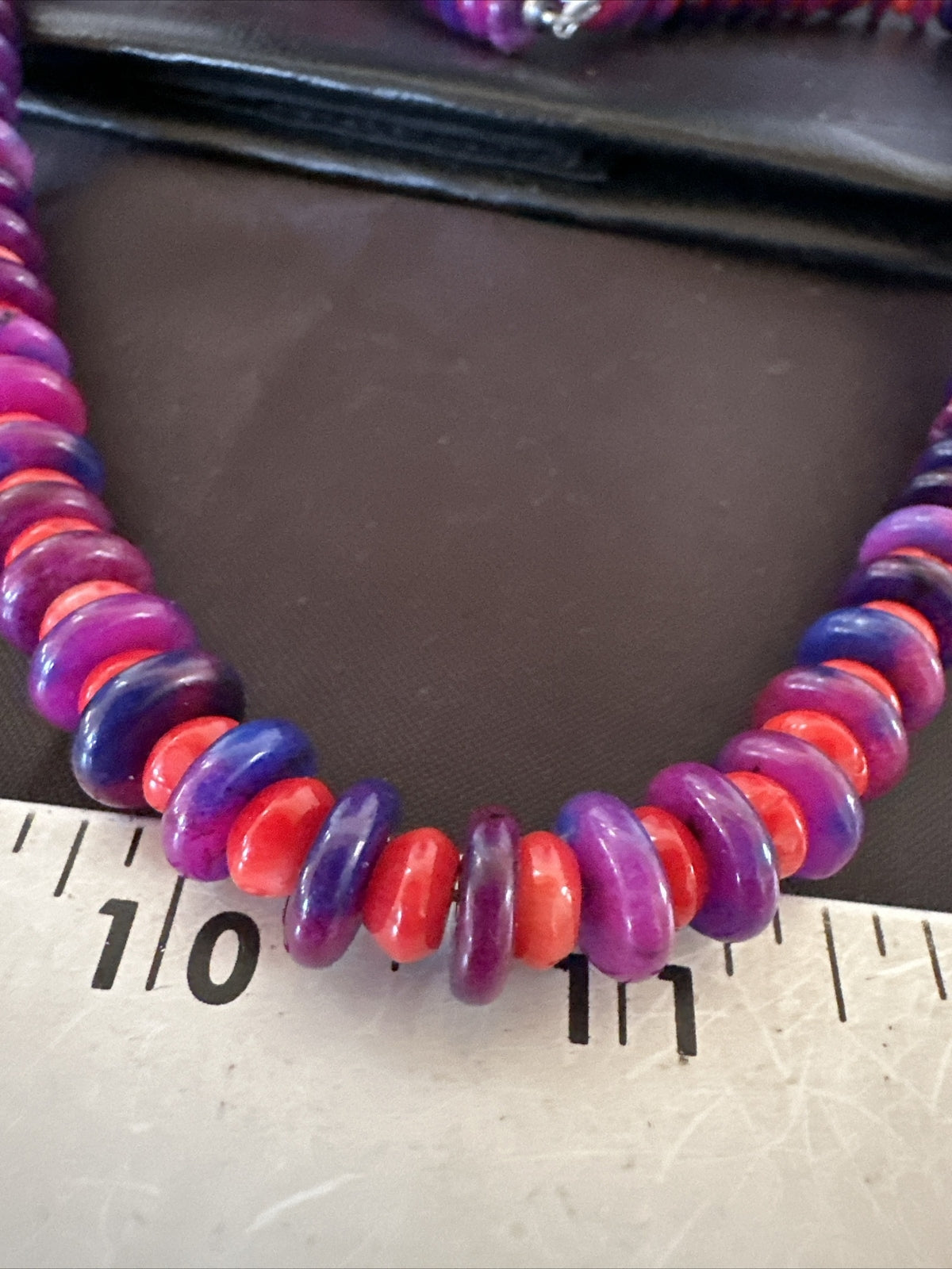 10mm  Purple Stone Red Coral Bead Navajo Sterling Silver Necklace 23” 17832