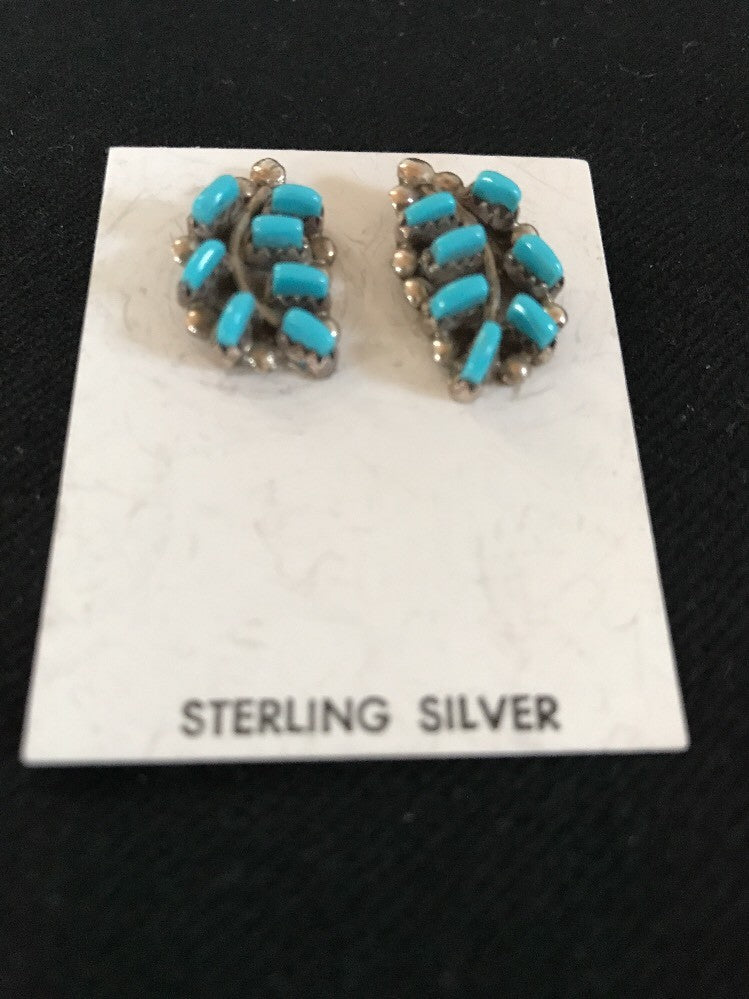 Turquoise Petite Point Zuni Sterling Silver Earrings 01607