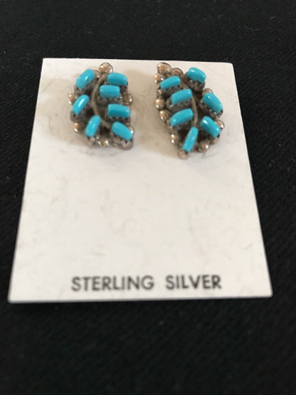 Turquoise Petite Point Zuni Sterling Silver Earrings 01607