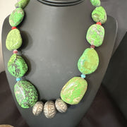 Green Turquoise Chunky Multicolor Southwest Necklace 21" | Sterling Silver | Authentic Native American Handmade | 19251