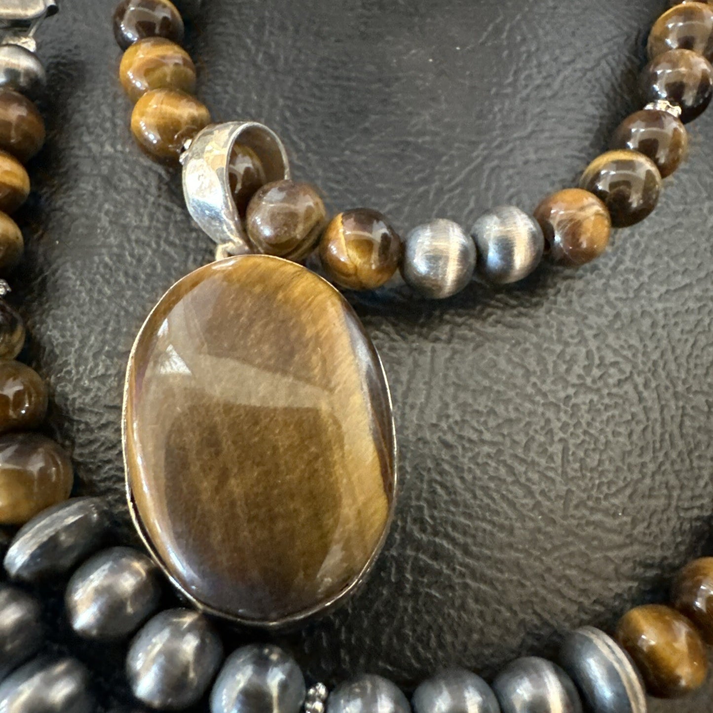 Coffee Brown Tigers Eye Sterling Silver Pendant Necklace Southwestern 18288