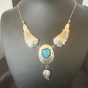 Blue Kingman Turquoise Navajo Necklace Pendant | Sterling Silver | Authentic Native American Handmade | 18576