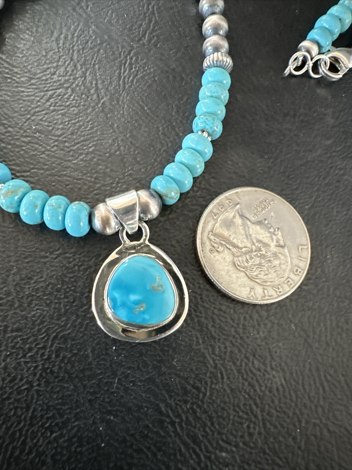 Mens Blue Kingman Turquoise Pendant Navajo Sterling Silver Necklace 21" 17901