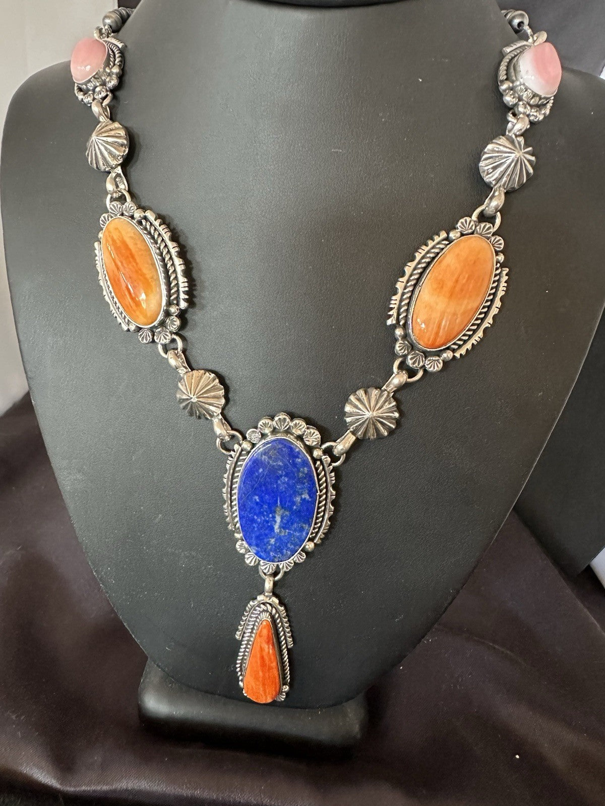 Multicolor Spiny Lapis Pendant Navajo Sterling Silver Lariat Necklace 28" 19438