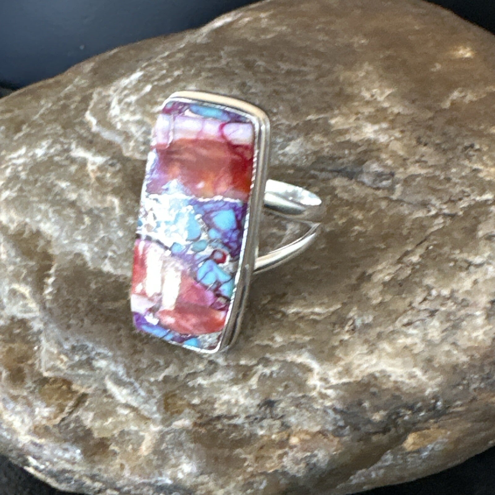 Blue Turquoise Spiny Oyster Southwestern Sterling Silver Ring Size 9 18540