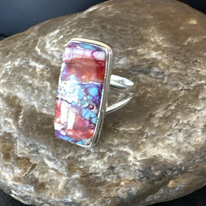 Blue Turquoise Spiny Oyster Southwestern Sterling Silver Ring Size 9 18540