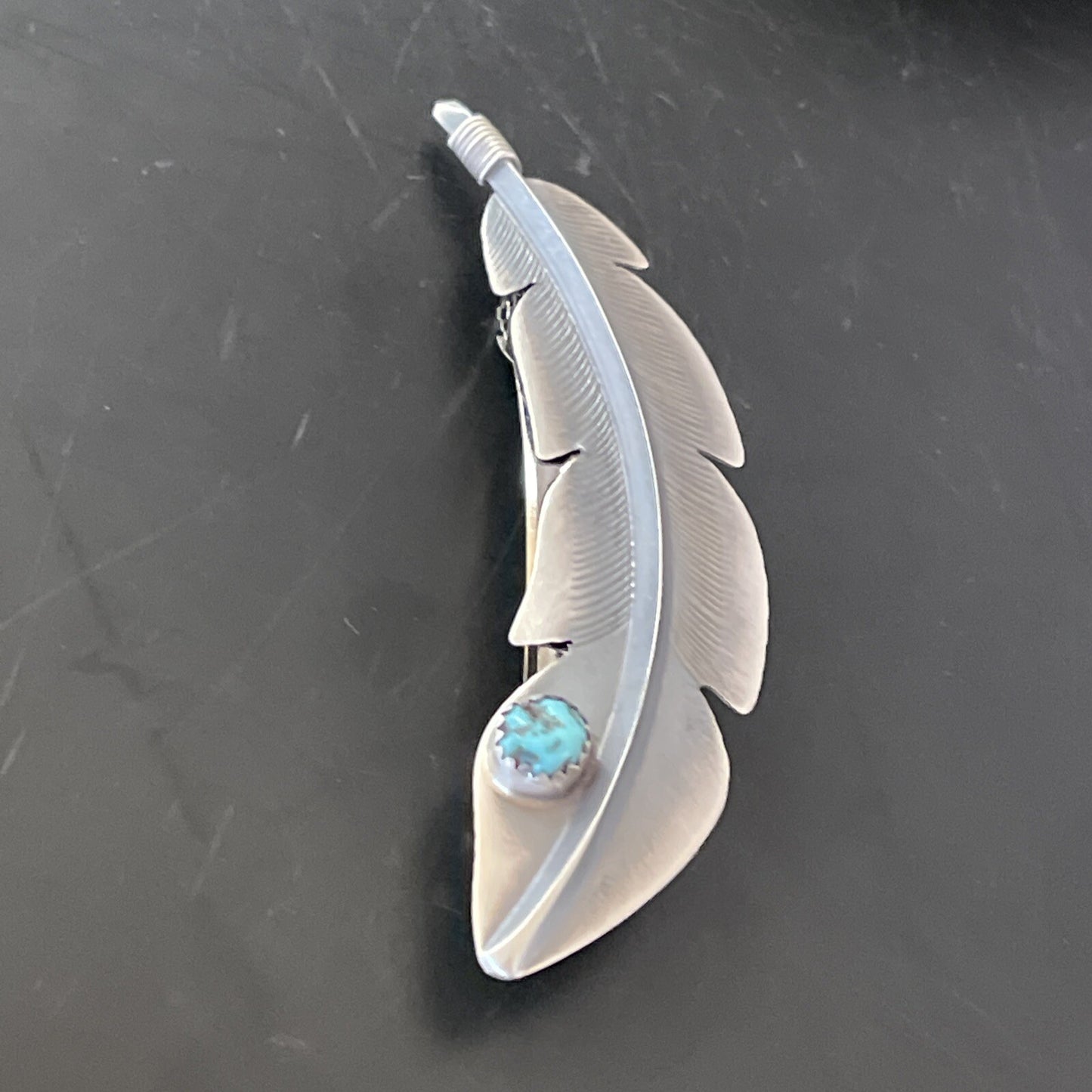 Womens Blue Turquoise Inlay Navajo Sterling Feather Barrett 02081N