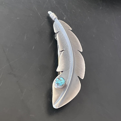 Womens Blue Turquoise Inlay Navajo Sterling Feather Barrett 02081N