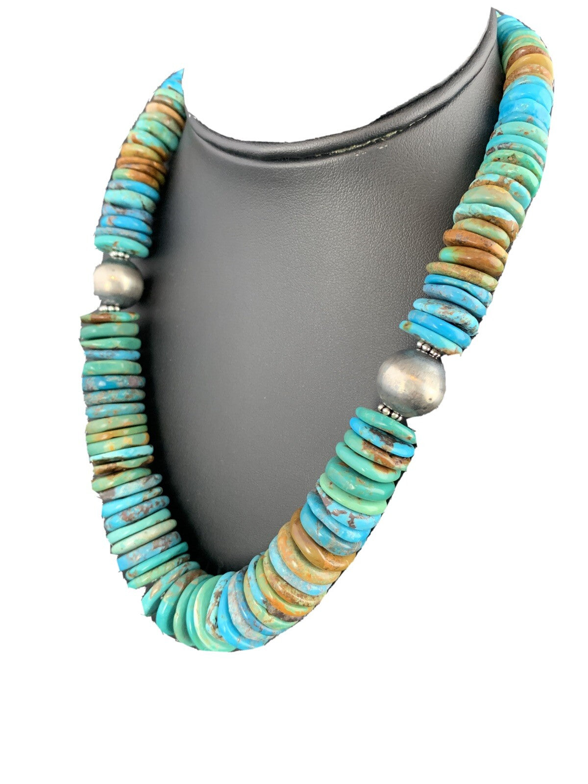 Mens Blue Green Turquoise Navajo Sterling Silver Necklace A3