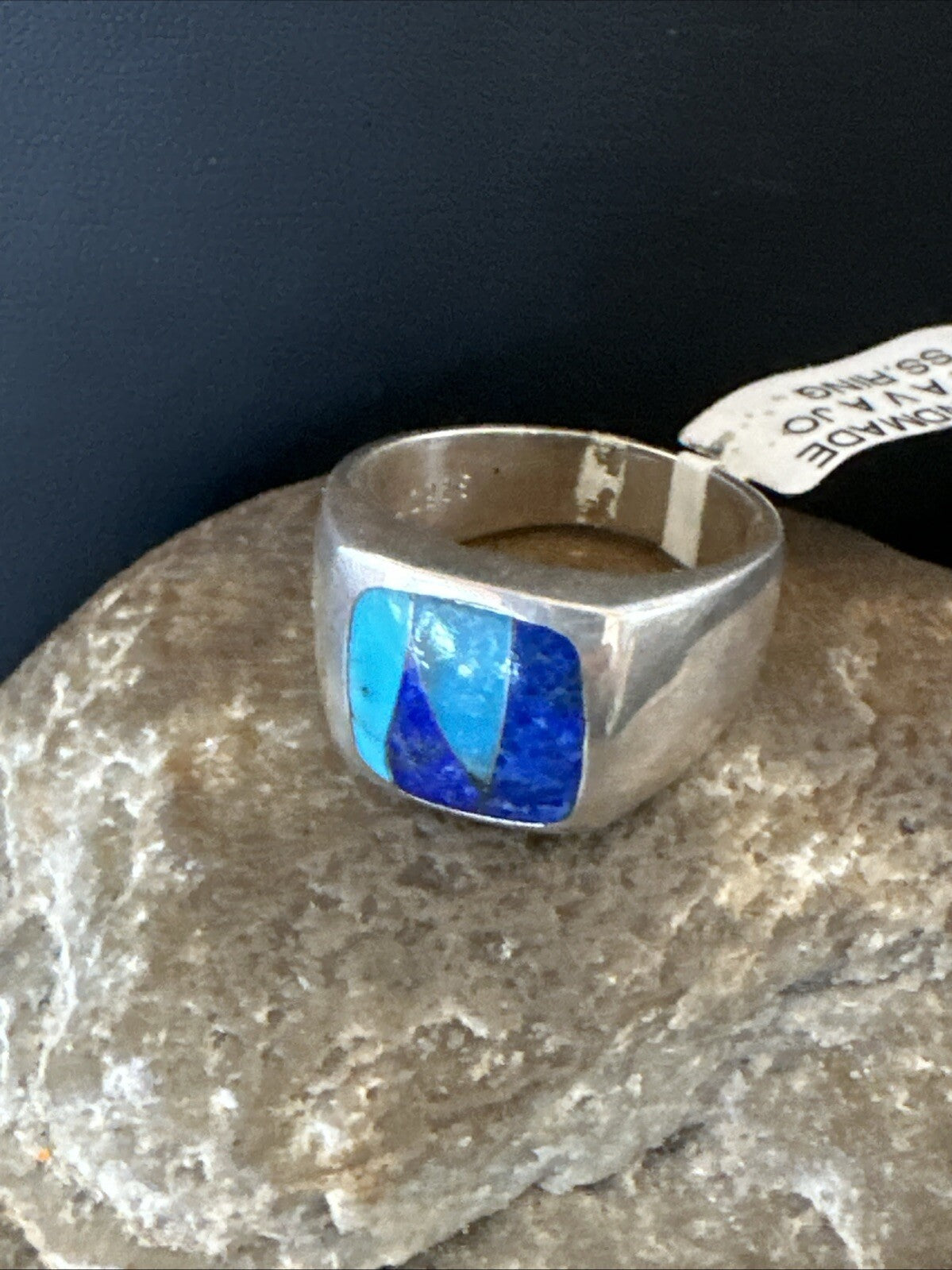 MultiColor Navajo Sterling Turquoise Lapis Inlay Ring Sz 10 18816
