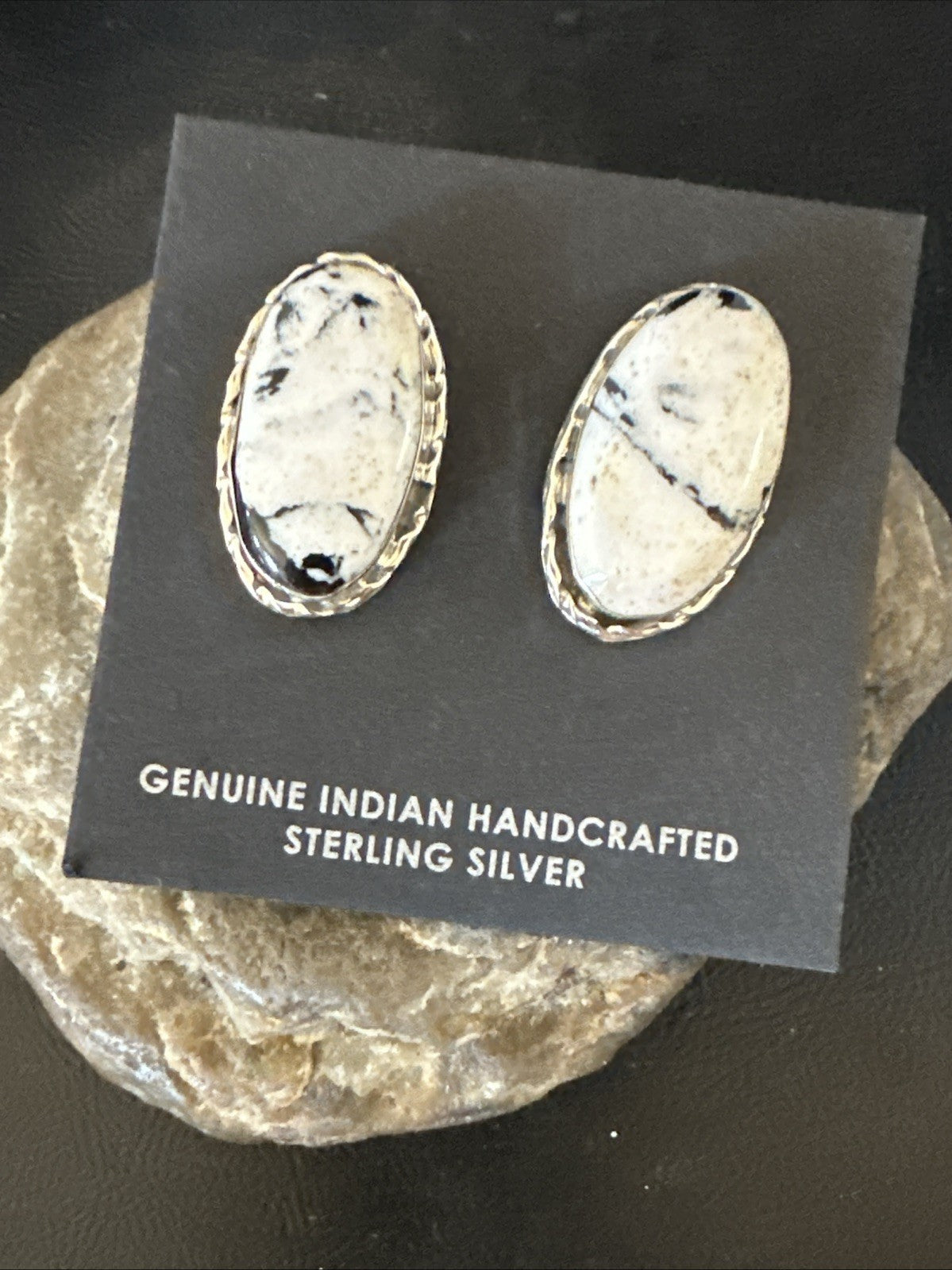 Women White Buffalo Turquoise Navajo Sterling Silver Post Earrings 19095