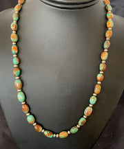 Green Royston Turquoise Bead Navajo Beads Necklace | Sterling Silver | Authentic Native American Handmade | 11465