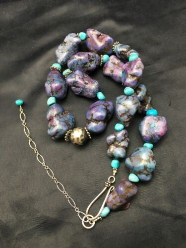 Navajo Turquoise & Magnesite Nugget Necklace Sterling Silver 19" 4514