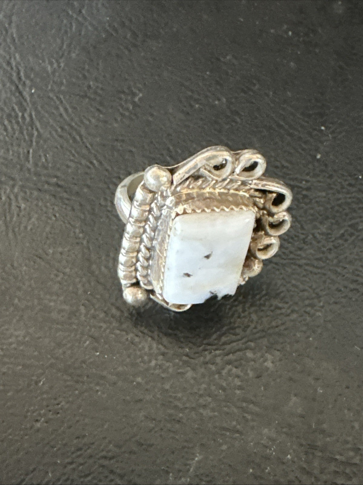 Black White Buffalo Turquoise Navajo Sterling Silver Ring Size 7 19807