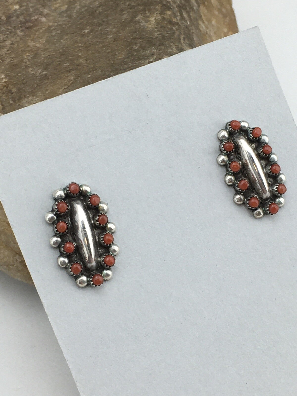 Red Coral Zuni Cluster Sterling Silver Earrings 0.75" 01094