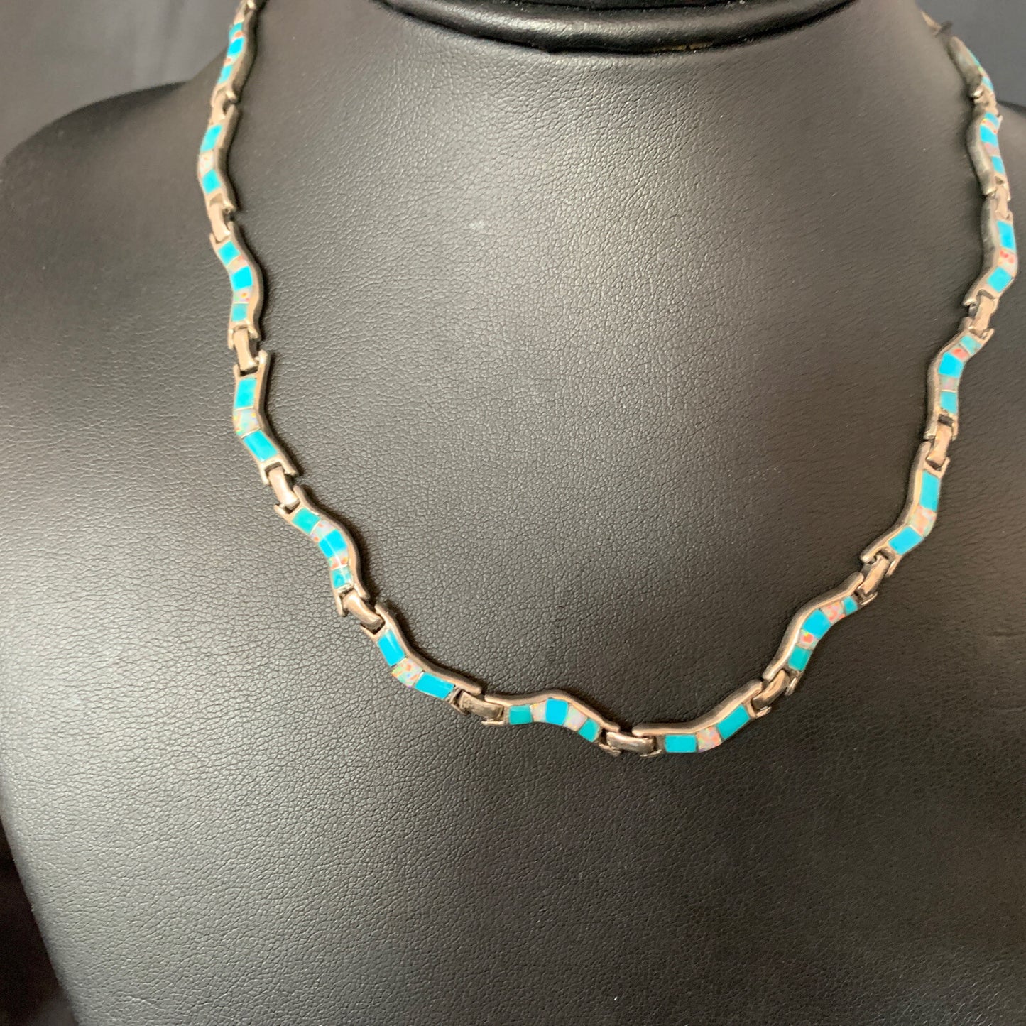 Blue Kingman Sterling Silver Necklace Turquoise Opal Inlay Pendant 16" 13590