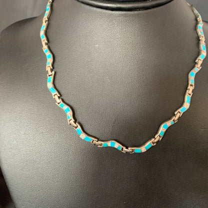 Blue Kingman Sterling Silver Necklace Turquoise Opal Inlay Pendant 16" 13590