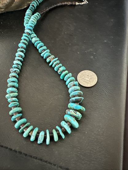 Navajo Blue Turquoise Shell Sterling Silver 24” Necklace 19710
