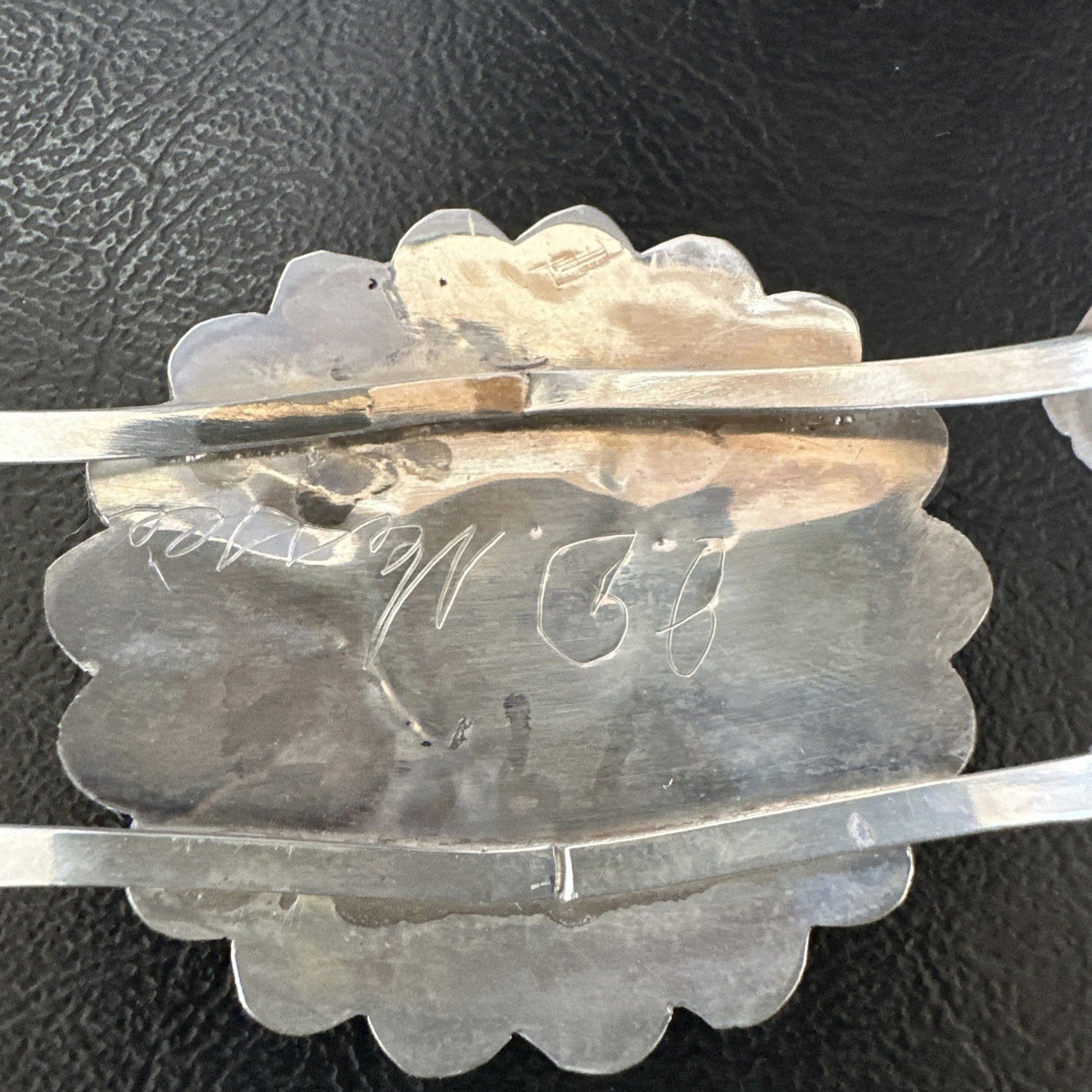 Old Pawn Sunface Turquoise Zuni Sterling Silver Onyx Bracelet 6.75” 19128