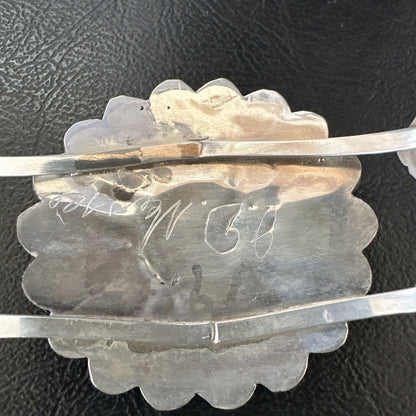Old Pawn Sunface Turquoise Zuni Sterling Silver Onyx Bracelet 6.75” 19128